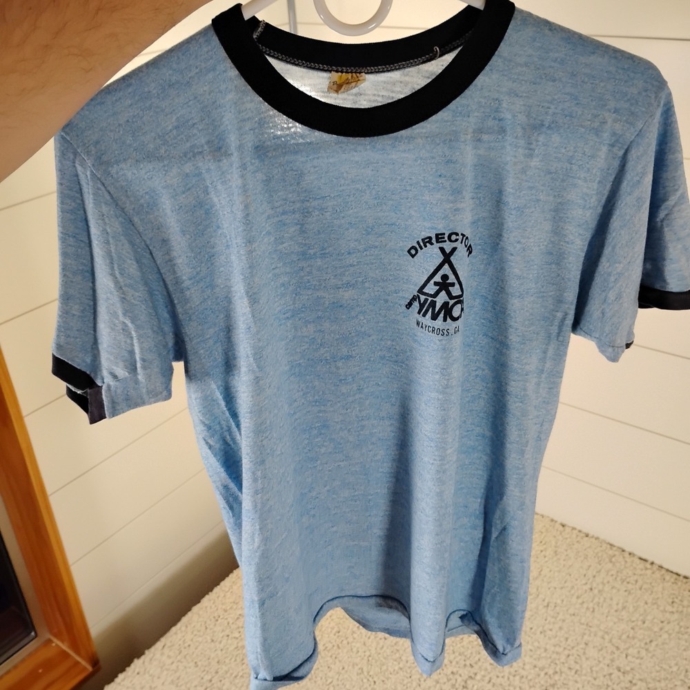 Vintage Russell Shirt Mens M Blue Ringer YMCA Paper Thin Single Stitch USA 70s